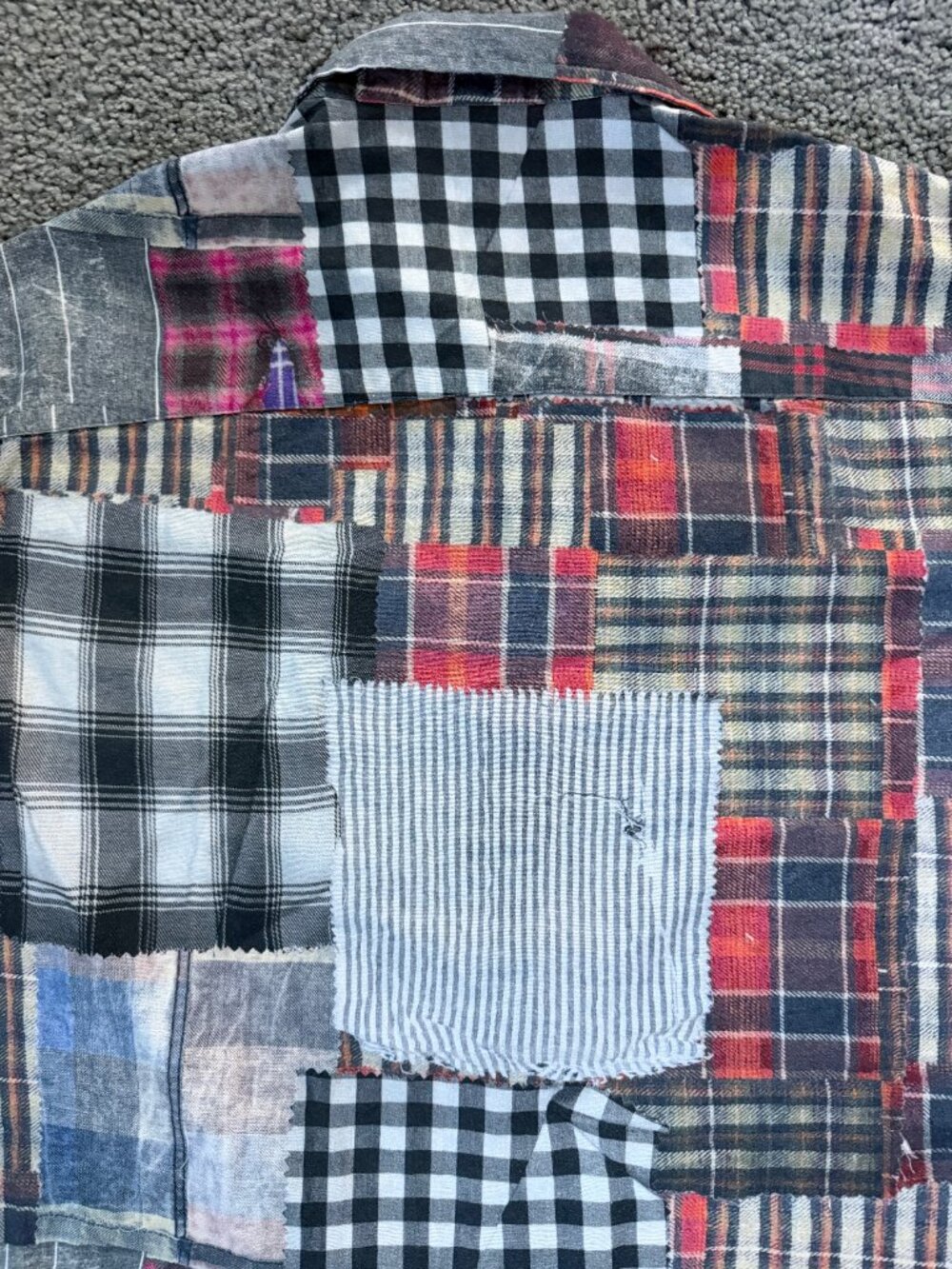 Desigual Men’s Patchwork Plaid Distressed Shirt XXL - 3D Illusion Design - VGUC - Picture 16 of 16